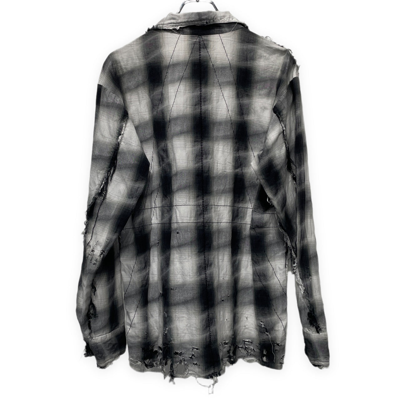 [-]Minus SLASH SEAM OMBRE CHECK SHIRT スラッシュシームオンブレチェックオープンカラーダメージシャツ 開襟 ブラウス トップス 定価35,200円 マイナス メンズ