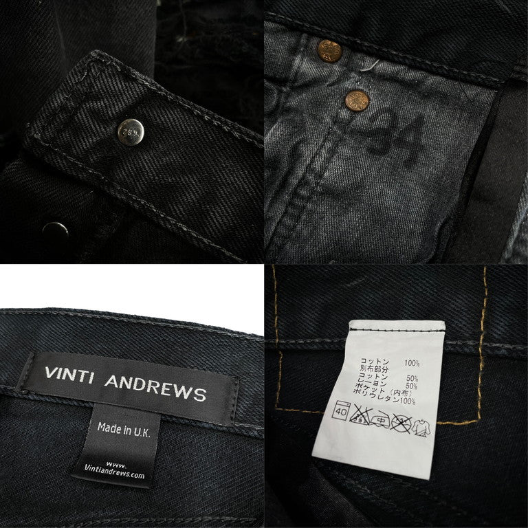 VINTI ANDREWS リーバイスリメイクレオパードパッチクロップドダメージブラックデニムパンツ ジーンズ Y2K Levi's Archive 再構築