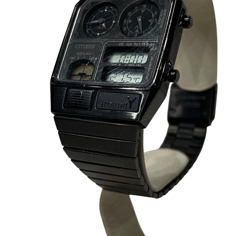 Ground Y × CITIZEN 2021 ANA-DIGI TEMP Limited Black Collection オールブラックアナデジテンプ ステンレスウォッチ 腕時計 限定200本 アナログ デジタル Yohji Yamamoto ヨウジヤマモト グラウンドワイ シチズン