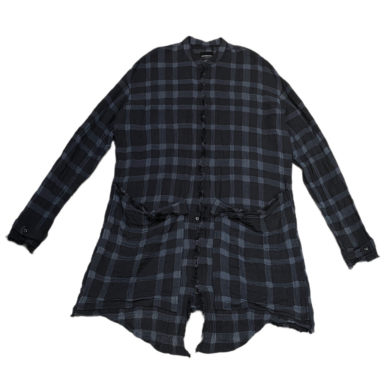 SOSNOVSKA リネンコットンガーゼチェックカットオフバンドカラーロングシャツ ブラウス トップス ソスノブスカ メンズ