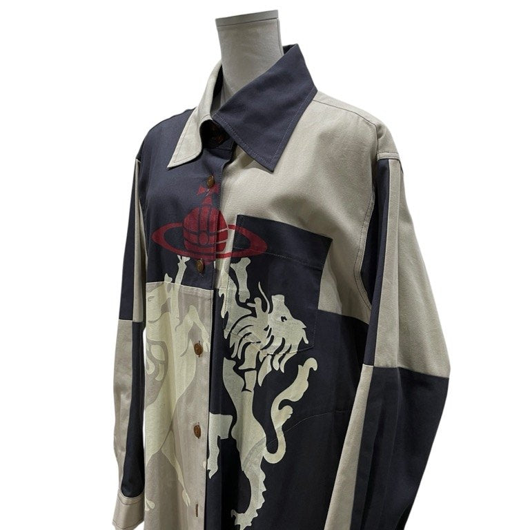 Vivienne Westwood RED LABEL 21SS ライトキャンバスオーブプリントパネル切り替えステンカラーロングコート ジャケット ブルゾン アウター シャツ トップス ヴィヴィアンウエストウッド レッドレーベル レディース