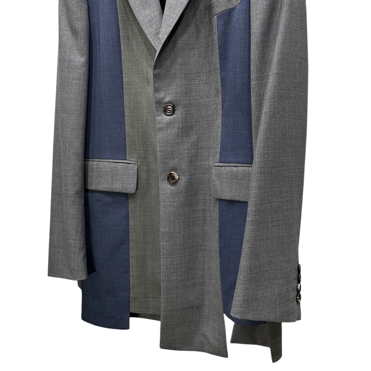 COMME des GARCONS HOMME DEUX 23SS ウール切替アシンメトリースクエアカット段返り3Bテーラードジャケット パッチワーク ブルゾン コート アウター コムデギャルソンオムドゥ メンズ