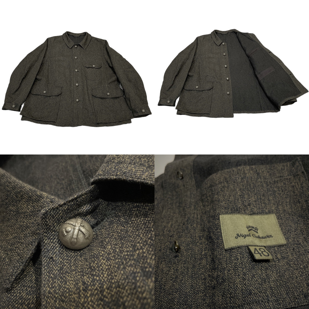 Nigel Cabourn FRENCH WORK JACKET - HEMP ヘンプコットンブラックシャンブレーチェンジメタルボタンフレンチワークジャケット ブルゾン コート アウター 定価66,000円 ナイジェルケーボン メンズ
