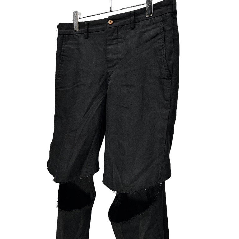 COMME des GARCONS HOMME PLUS 16SS ポリエステル縮絨ブロークンカッティングパンツ スラックス トラウザーズ Broken Tailoring ブロークンテーラリング期 Archive ダメージ ポリ縮 スラッシュ コムデギャルソンオムプリュス