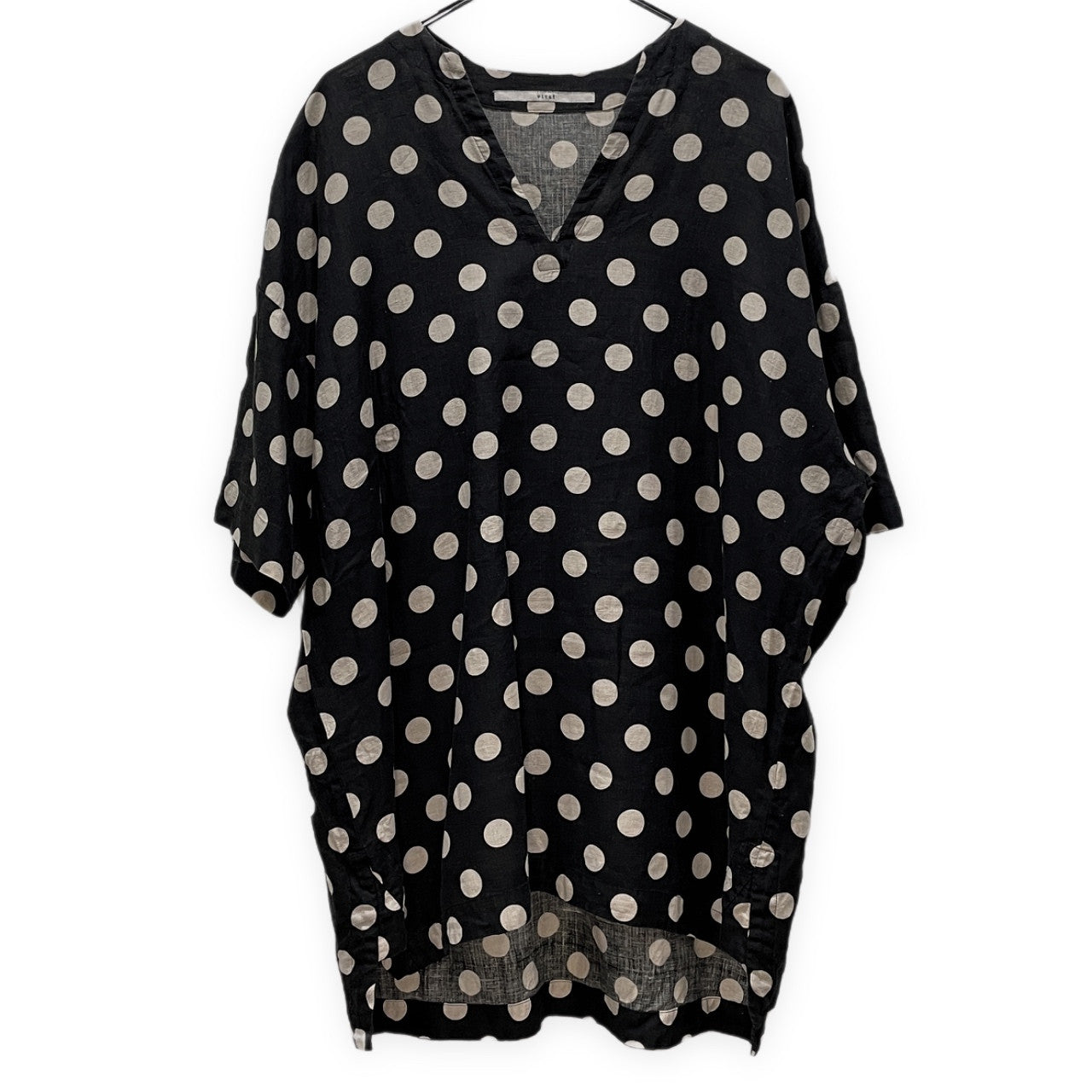 vital リネンドットプルオーバーチュニックシャツ ノーカラー スキッパー ブラウス 水玉 総柄 半袖 トップス バイタル メンズ