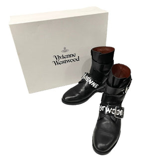 Vivienne Westwood 19AW ALEX BOOT BLACK GRAFFITI CALF LEATHER グラフィティロゴプリントアレックスブーツ 国内2足限定 希少 レア ベルト ベルテッドシューズ 靴 クツ 1020032-40935 43 ヴィヴィアンウエストウッド メンズ