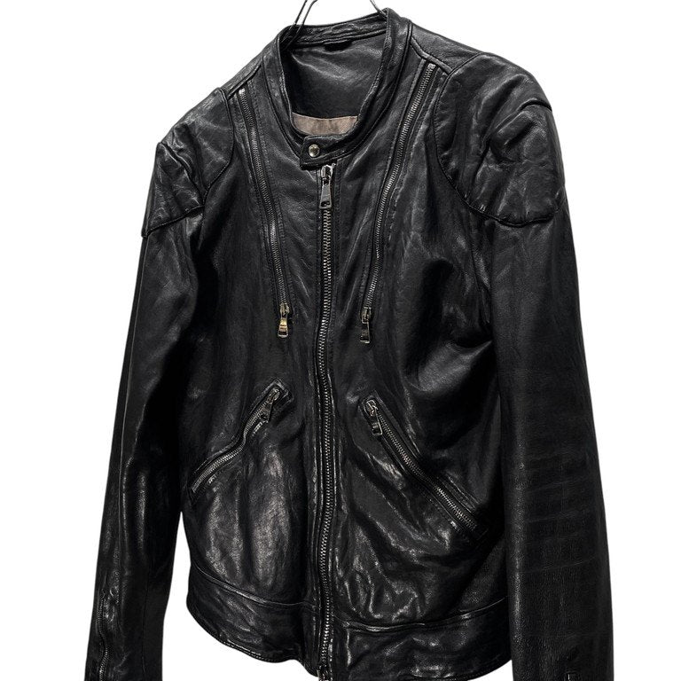 GIORGIO BRATO ラムレザーノーカラーモーターサイクルジャケット シングル ライダース ブルゾン コート アウター ダブルジップ ジョルジオブラット メンズ