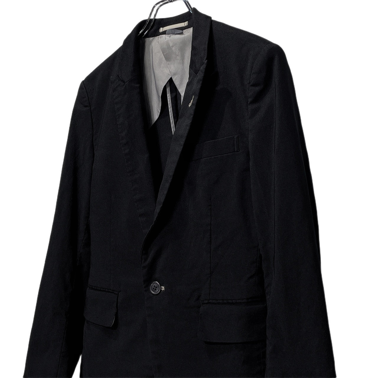 COMME des GARCONS HOMME PLUS 08SS ストレッチナイロンツイル製品染めナローピークドラペル1Bテーラードジャケット ブレザー アウター Archive Super Imposition スーパーインポジション コムデギャルソンオムプリュス メンズ