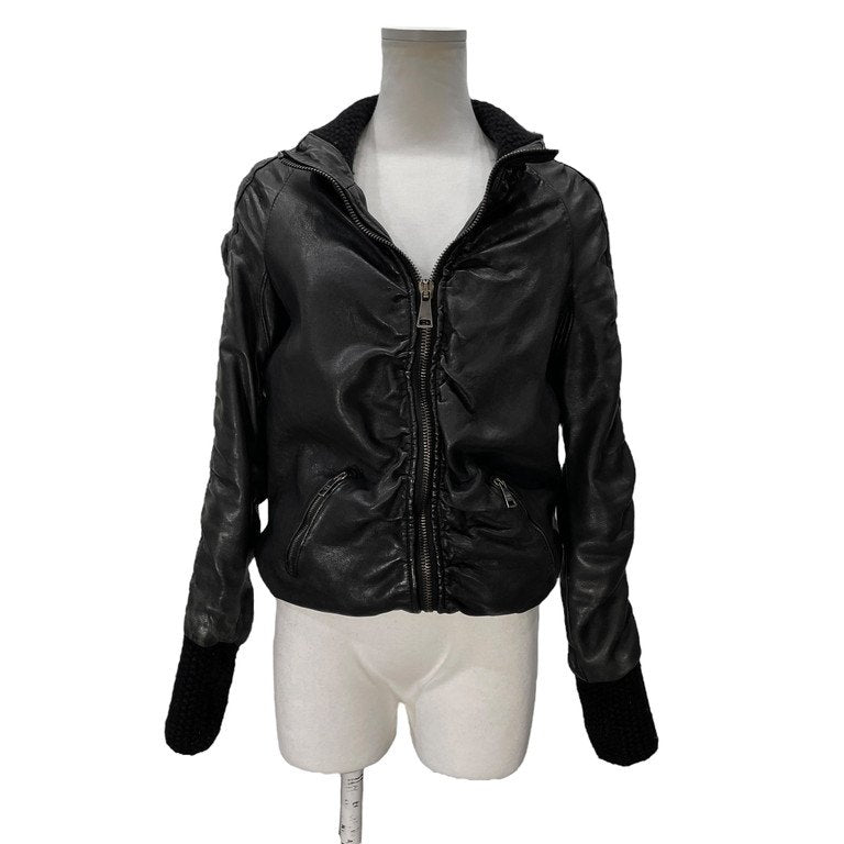 GIORGIO BRATO ラムレザーアームシャーリングニットリブブルゾン ジャケット ライダース コート アウター ジョルジオブラット レディース