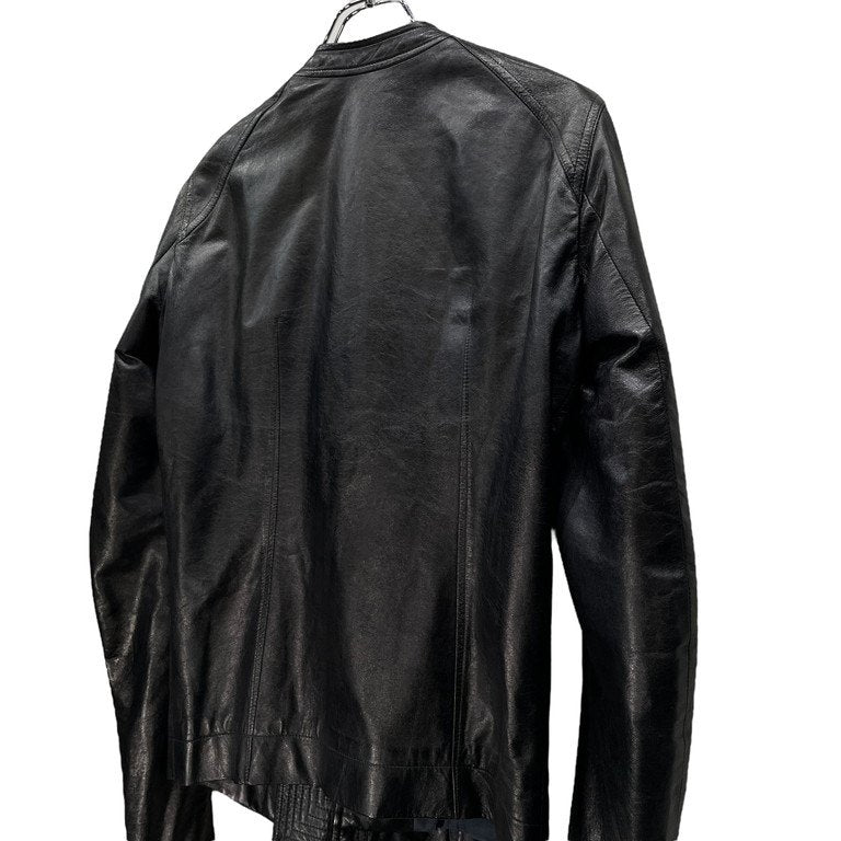 Rick Owens 14SS ラムレザーノーカラーシングルライダースジャケット Archive VICIOUS ブルゾン コート アウター 袖リブ RU14S1761-LGI リックオウエンス メンズ