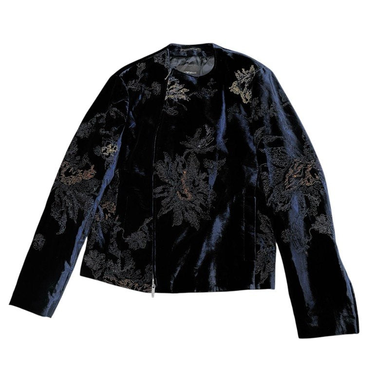 EMPORIO ARMANI 18AW ベルベット総柄刺繍ジップアップノーカラージャケット ブルゾン アウター Archive エンポリオアルマーニ メンズ