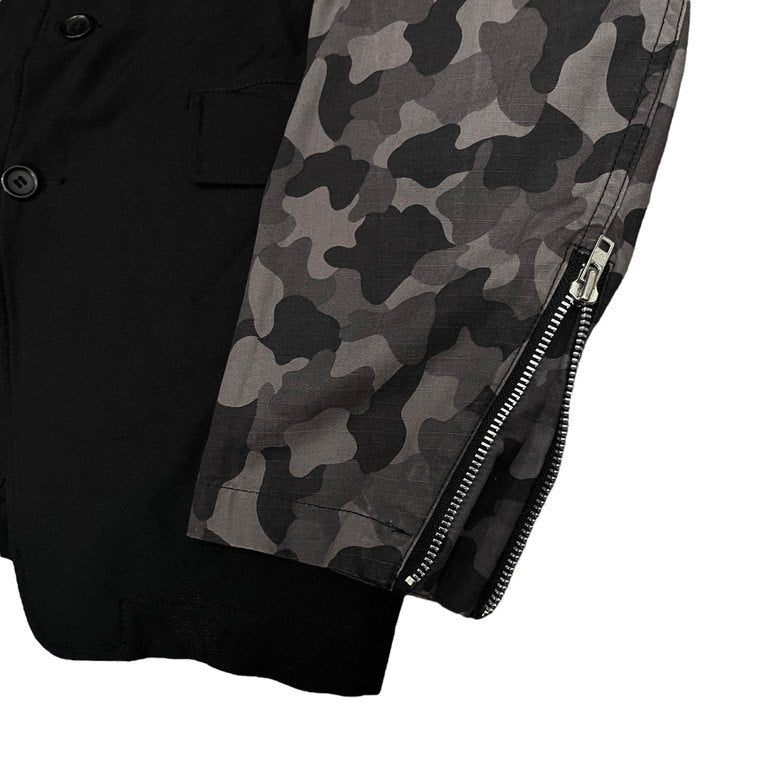 BLACK COMME des GARCONS 12SS ポリエステル縮絨迷彩リップストップ切替4Bテーラードジャケット ブレザー カモフラージュ アウター ブラック コムデギャルソン メンズ レディース ユニセックス
