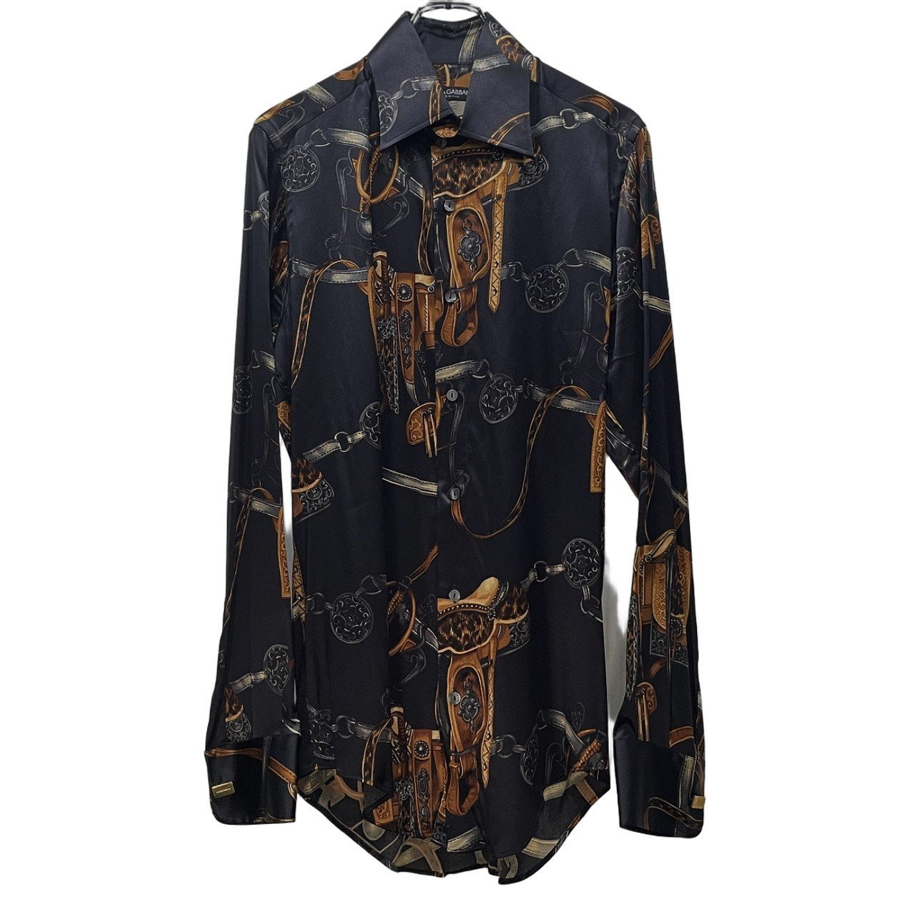 DOLCE&GABBANA シルク総柄プリントカフリンクスドレスシャツ ブラウス トップス カフスボタン付 アクセサリー D&G ドルチェアンドガッバーナ メンズ