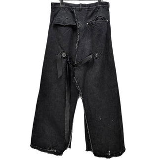 obsess カットオフブラックデニムバックレザーベルトラップワイドパンツ モードの悲劇 ボトムス オブセス メンズ