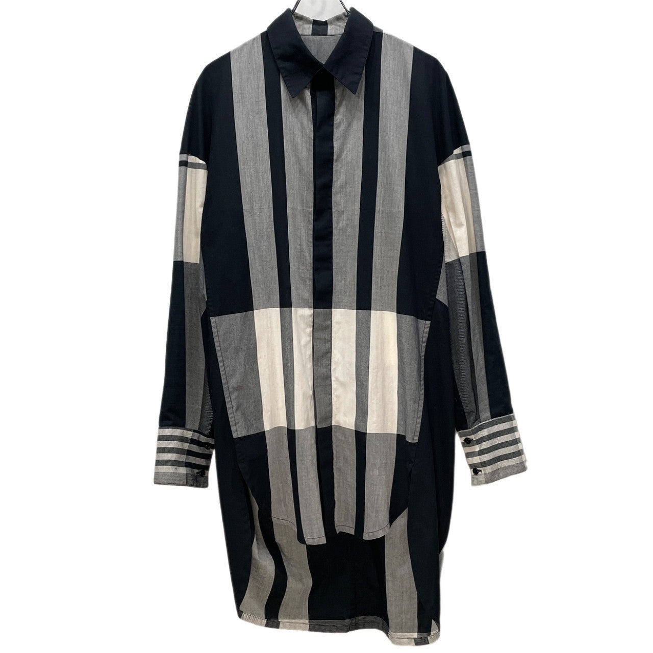 JOE CHIA ストライプチェックフライフロントロングシャツ ブラウス トップス ジョーチア メンズ