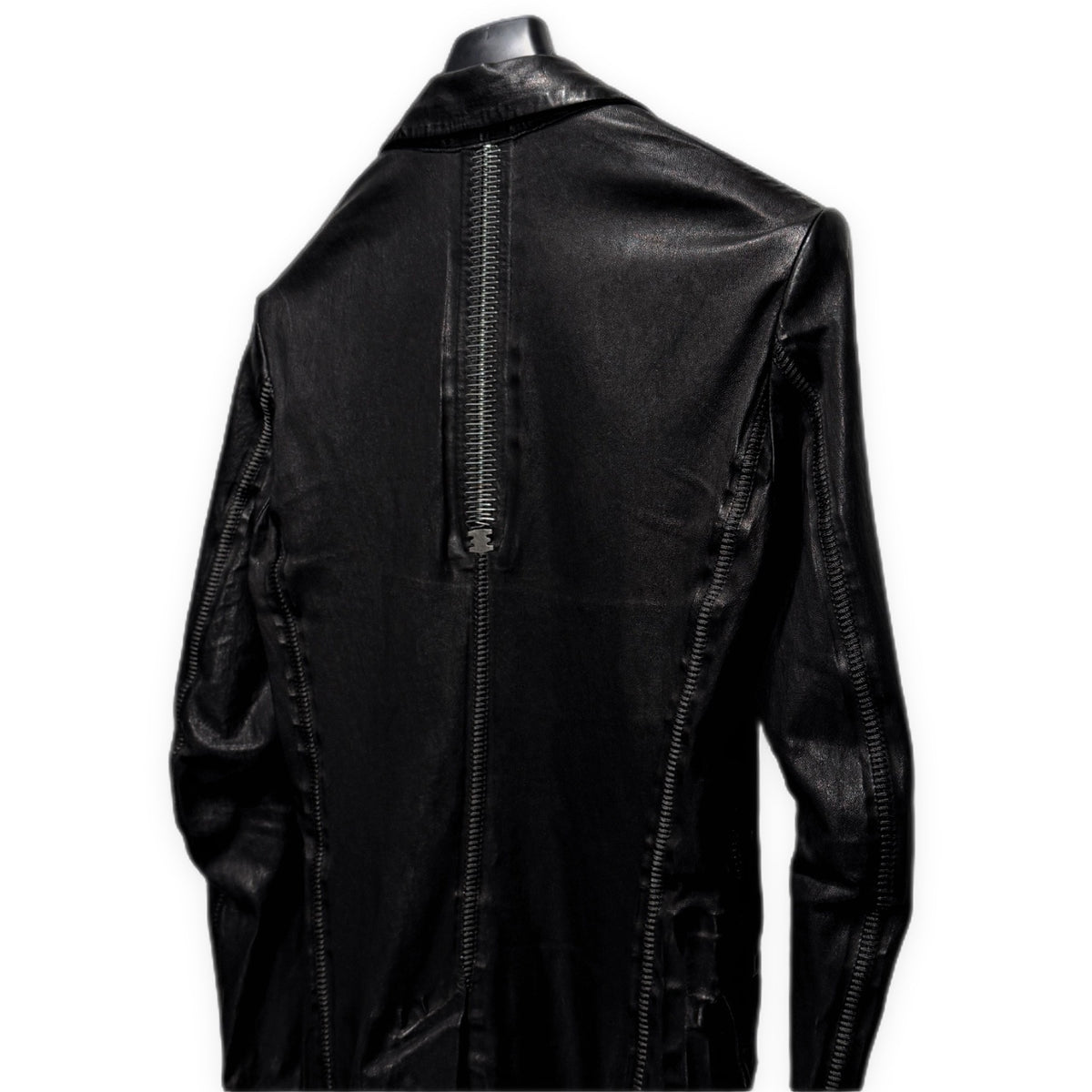 ISAAC SELLAM 25SS PIONNIER STRETCH LEATHER JACKET ラムレザーバックステープルオーバーロックシームテープテーラードジャケット PSLCBL-NOIR アイザックセラム メンズ