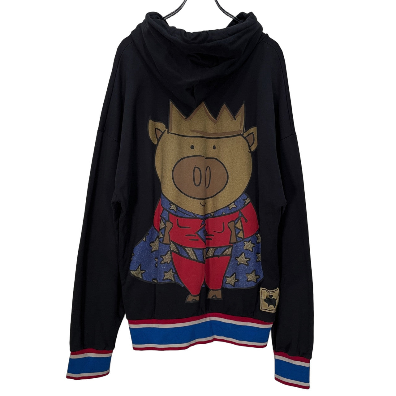 DOLCE&GABBANA 19SS DG KING GOLDEN PIG キングゴールデンピッグプリントトリコロールリブプルオーバーパーカー フーディ トップス アウター D&G ドルチェアンドガッバーナ メンズ
