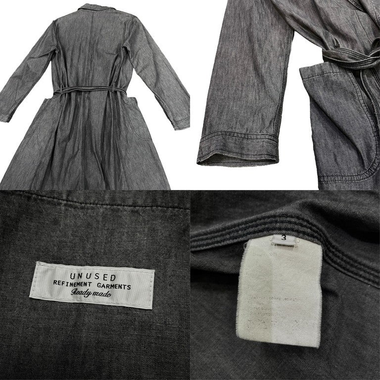 UNUSED REFINEMENT GARMENTS ブラックシャンブレーショールカラーガウンコート アウター size 3 アンユーズド メンズ