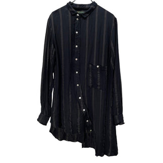 Aleksandr Manamis 24AW BIAS COLLAR STRIPE SHIRT バンブーリネンストライプアシンメトリーロングシャツ トップス タグ保存袋有 メンズ 定価\96,800- アレクサンダーマナミス