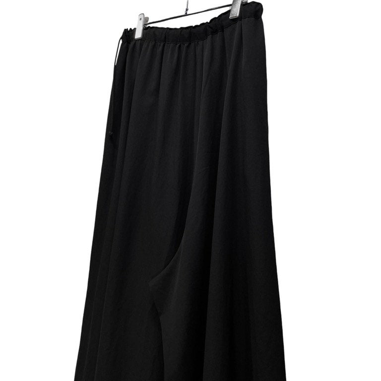 Yohji Yamamoto +NOIR 17SS ウールギャバジンアシンメトリーデザインスーパーワイドイージーパンツ ウエストゴム ドローストリング ボトムス Femme ヨウジヤマモト プリュスノアール レディース