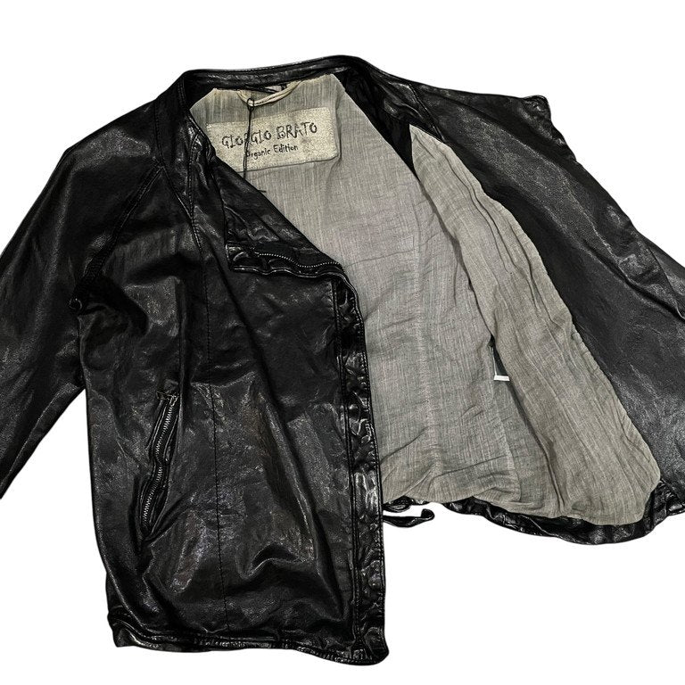 GIORGIO BRATO ラムレザーバックベルトノーカラーショートアビエータージャケット ブルゾン コート アウター ジョルジオブラット レディース