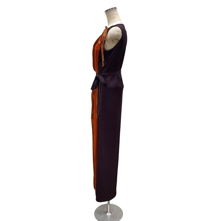 Jean Paul GAULTIER FEMME ベルベット切替バイカラーノースリーブストレッチロングワンピース Archive 90s JPG ドレス ベロア ジャンポールゴルチエ レディース