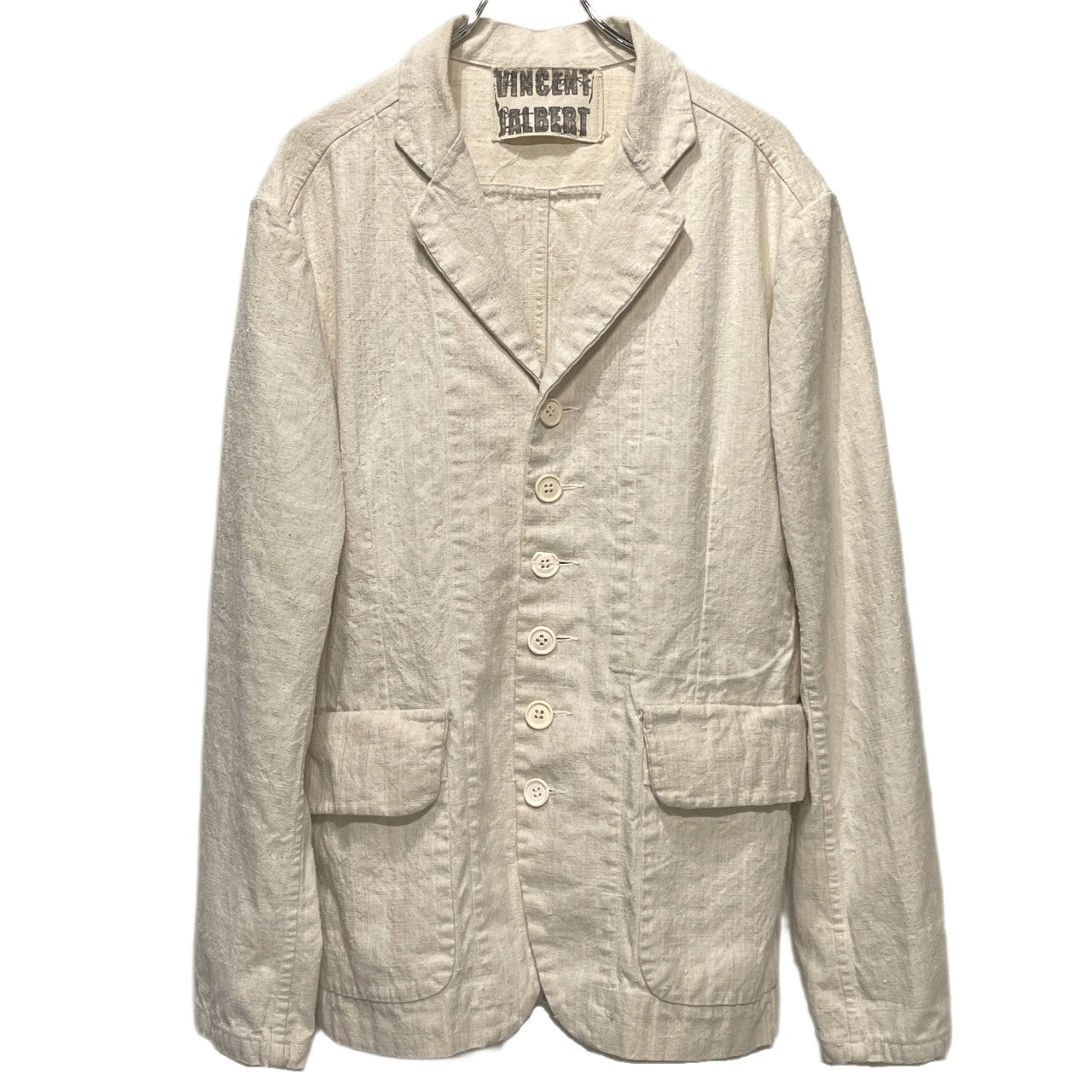 VINCENT JALBERT 6 BUTTONS JACKET (FULL VINTAGE LINEN) ヴィンテージフレンチリネン6ボタンワークジャケット テーラード ブルゾン コート アウター L ヴィンセントジャルベール メンズ