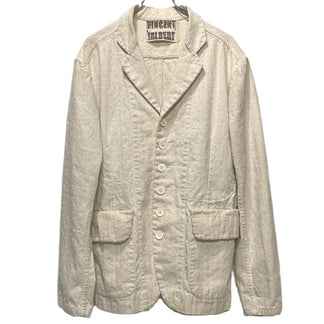 VINCENT JALBERT 6 BUTTONS JACKET (FULL VINTAGE LINEN) ヴィンテージフレンチリネン6ボタンワークジャケット テーラード ブルゾン コート アウター L ヴィンセントジャルベール メンズ