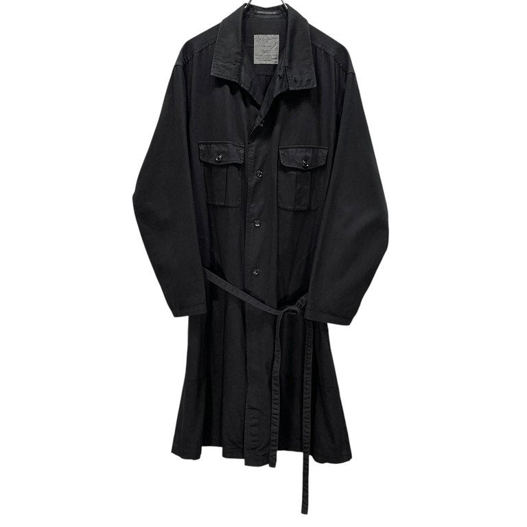 Yohji Yamamoto Pour Homme 17AW コットンヘリンボーンベルテッドロングコート 製品染HB M-スタンドカラーB製品染コート 定価82,080円 ジャケット ブルゾン アウター ヨウジヤマモトプールオム メンズ