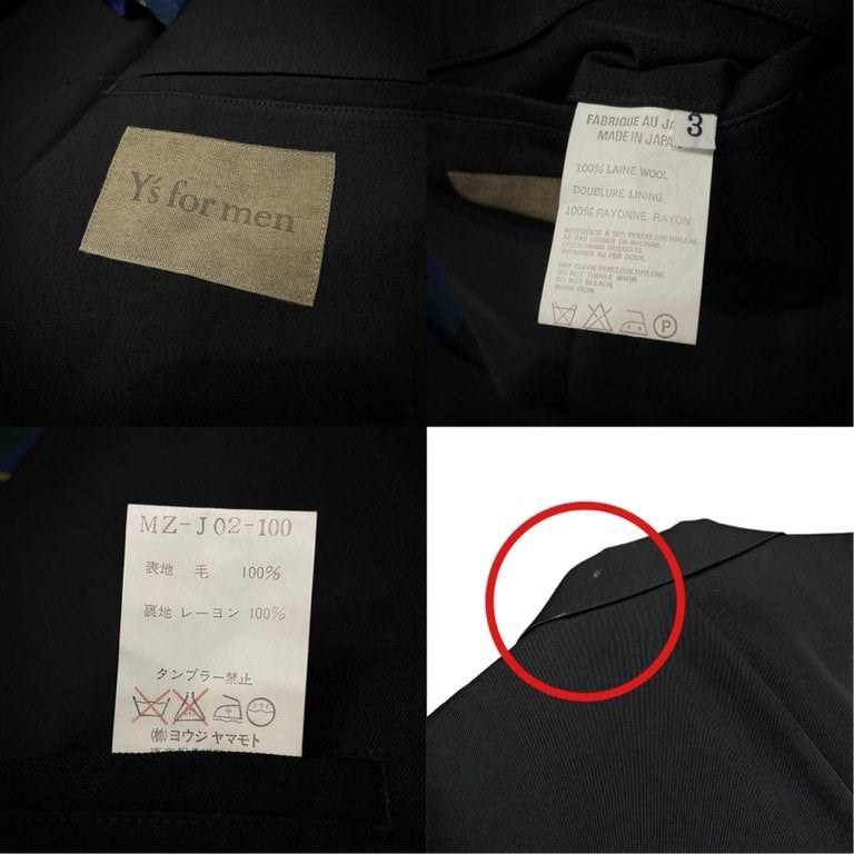 Y’s for men ウールギャバジンチェック裏地段返り3Bテーラードジャケット ブレザー ブルゾン コート アウター Yohji Yamamoto Pour Homme ヨウジヤマモトプールオム ワイズフォーメン メンズ
