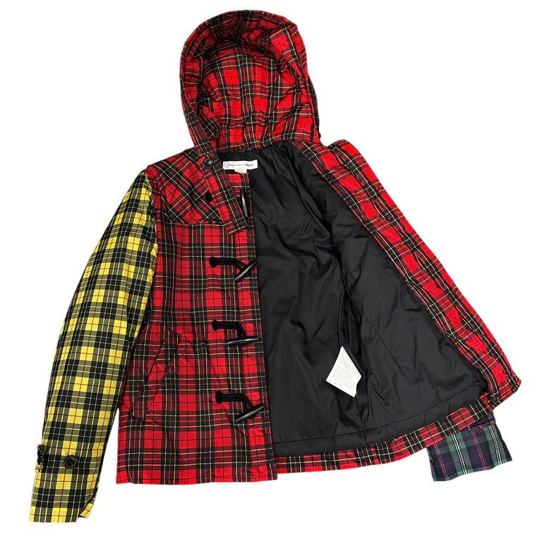 COMME des GARCONS SHIRT ナイロンタフタマルチカラータータンチェック切替トグル中綿ジャケット ブルゾン ダッフル コート アウター Archive コムデギャルソン シャツ メンズ