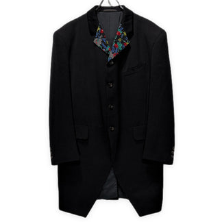 COMME des GARCONS HOMME PLUS 88AW ウールギャバジンフラワーラペルモーニングジャケット 花柄 テーラード ブレザー ブルゾン コート アウター Archive 80s コムデギャルソンオムプリュス メンズ