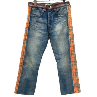 JUNYA WATANABE COMME des GARCONS 13AW バックツイードレザートリム5ポケットデニムパンツ Archive 切替 ボトムス ジュンヤワタナベ コムデギャルソン レディース