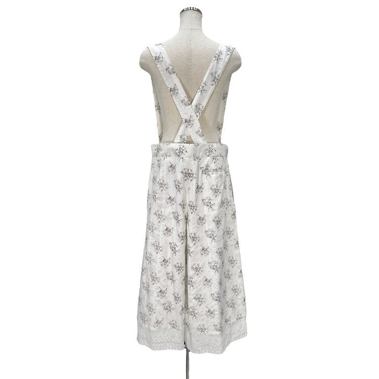 tao COMME des GARCONS 22SS フラワープリントレースヘムサスペンダーストライプワイドパンツ 花柄 総柄 サロペット タオ コムデギャルソン レディース