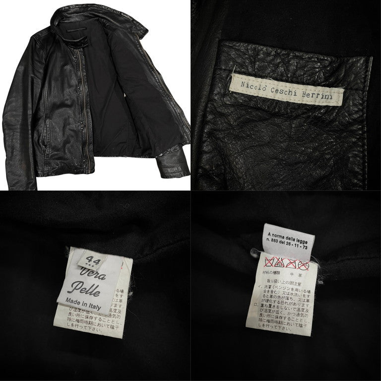 Nicolo' Ceschi Berrini カウレザーフックボタンスタンドカラージャケット ライダース ブルゾン コート アウター 現Poeme Bohemien ニコロチェスキベリーニ ポエムボヘミアン メンズ