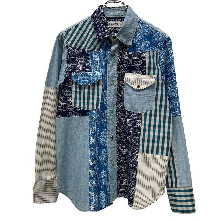 KAPITAL 06AW バンダナパッチワークウエスタンシャツ 初期 希少 リネン ターコイズボタン チェック ガーゼ キャピタル メンズ レディース ユニセックス