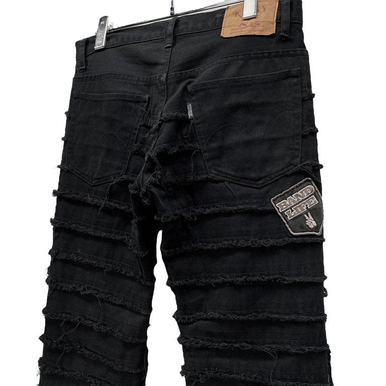 HYSTERIC GLAMOUR ツギハギクラッシュパッチワークワッペンブラックデニムパンツ Archive レア KINKY ウミヘビ クラスト ダメージ加工 ボトムス ヒステリックグラマー メンズ レディース ユニセックス