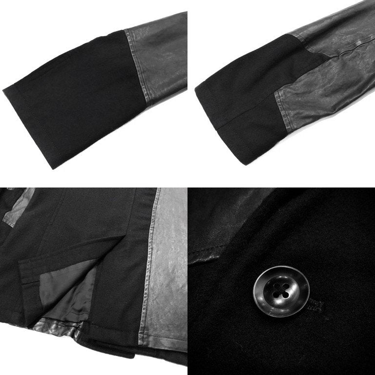 Yohji Yamamoto Pour Homme 15AW LOOK22 ラムレザーパッチワークウールフラノ2Bテーラードジャケット レア 希少 Archive 切替 切り替え 製品染め ブレザー ブルゾン コート アウター HY-J45-804 ヨウジヤマモトプールオム