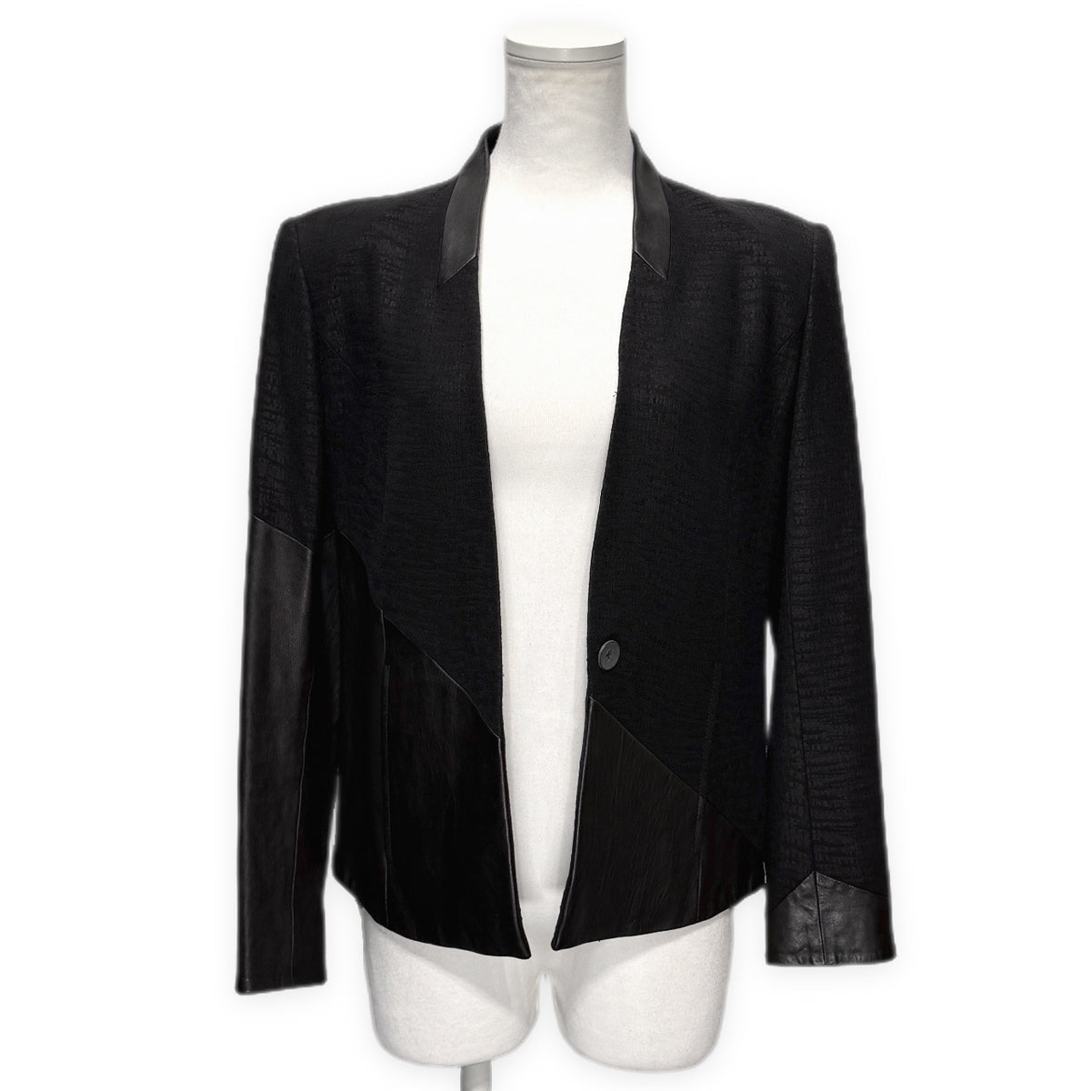HELMUT LANG ジャガードレザー切り替えノーカラーショートジャケット アウター トップス Archive ヘルムートラング レディース