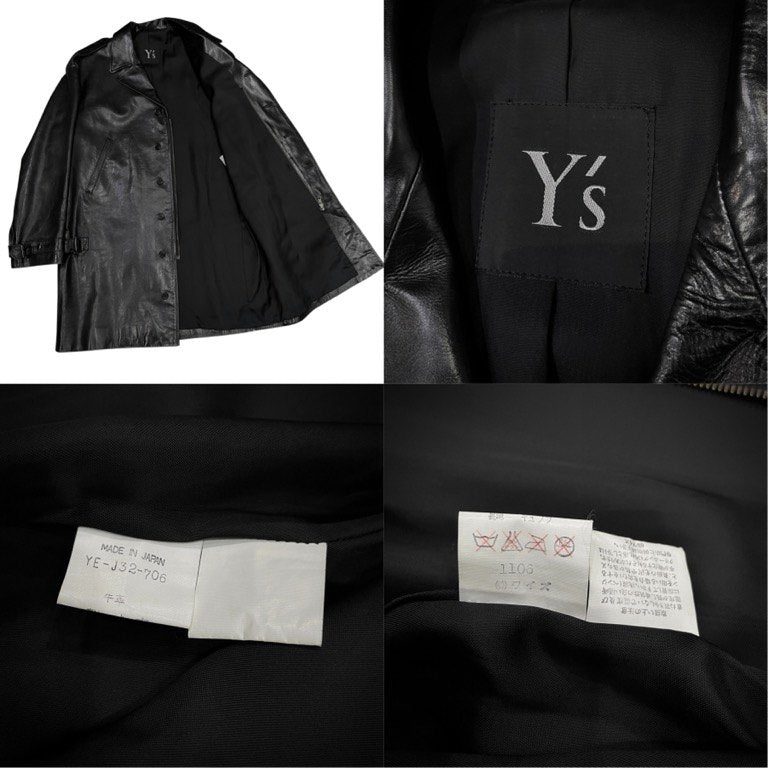 Y's カウレザーサイドベルトアジャスターロングコート Archive 80s 90s ブルゾン ジャケット アウター Yohji Yamamoto ヨウジヤマモト ワイズ レディース メンズ ユニセックス