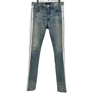 AMIRI ダメージウォッシュ加工サイドラインプリントストレッチスキニーデニムパンツ スリムシルエット ボトムス 側章 ストライプ アミリ メンズ