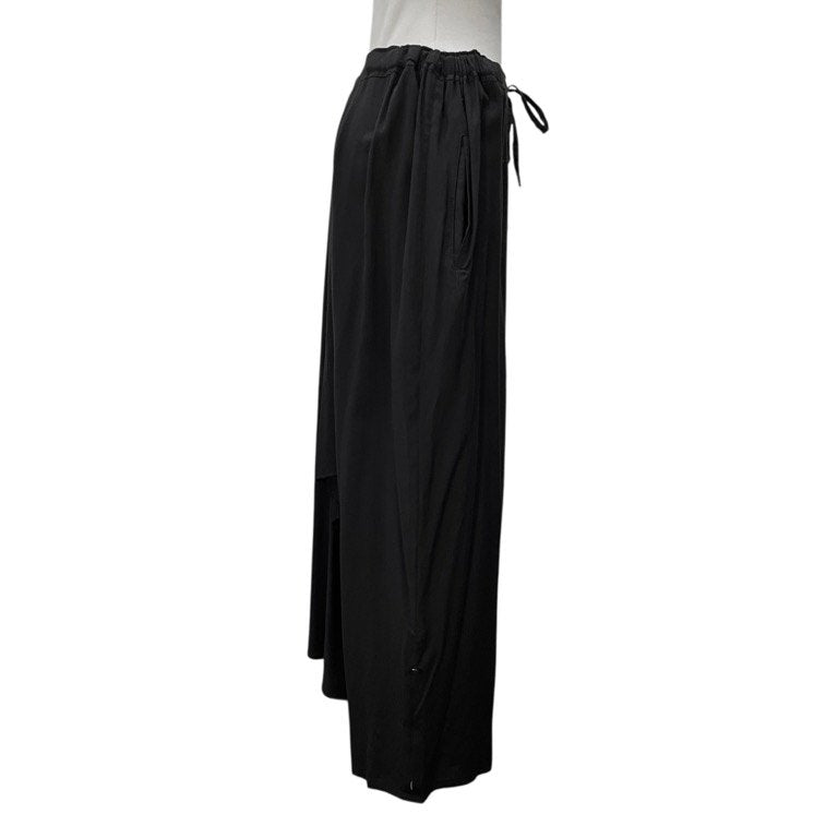 Yohji Yamamoto +NOIR 14SS ウールレーヨンアシンメトリードレープイージーパンツ 裾ボタン ウエストゴム ドローストリング ボトムス Femme ヨウジヤマモト プリュスノアール ファム レディース
