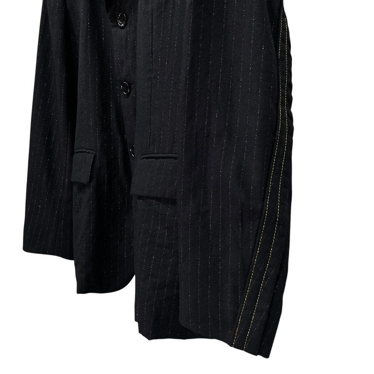 BLACK COMME des GARCONS 19SS 金糸ステッチ銀ラメピンストライプ3Bテーラードジャケット ブレザー スタンドカラー ブルゾン コート アウター ブラック コムデギャルソン メンズ レディース ユニセックス