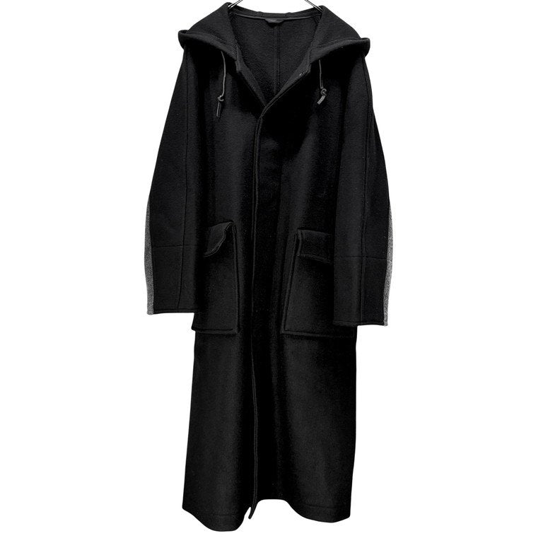 COMME des GARCONS HOMME 95AW ウールモッサラインデザインラグランスリーブフーデッドロングコート Archive 90s 田中オム レザー フード コムデギャルソンオム メンズ