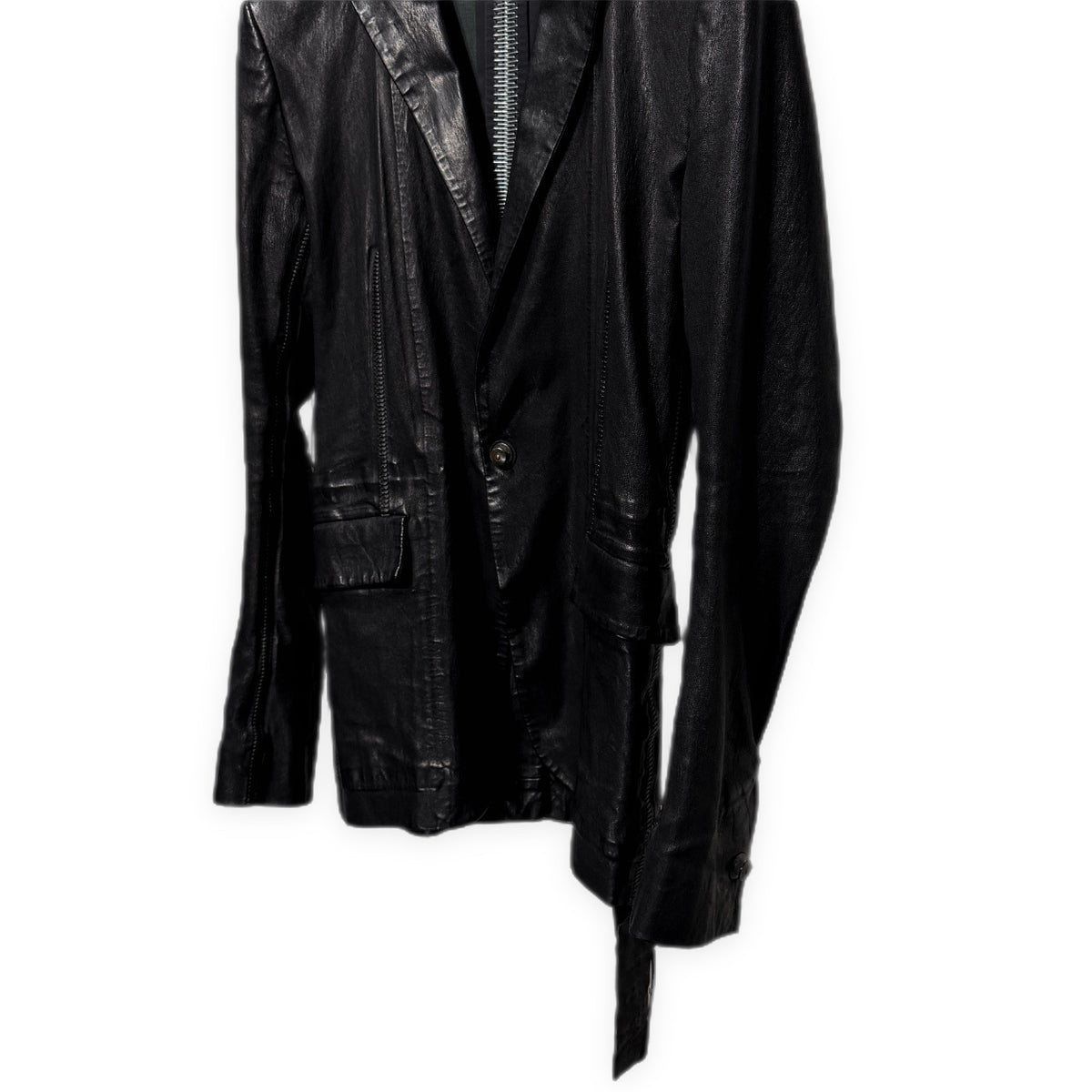 ISAAC SELLAM 25SS PIONNIER STRETCH LEATHER JACKET ラムレザーバックステープルオーバーロックシームテープテーラードジャケット PSLCBL-NOIR アイザックセラム メンズ