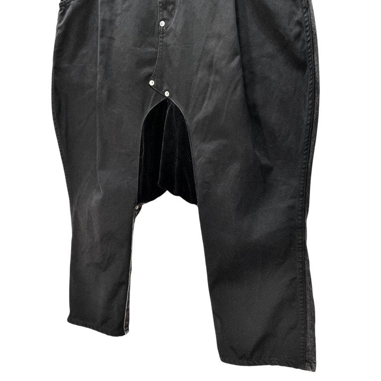 GANRYU 13AW ゴートレザーパッチコットンギャバジンブラックデニムコーデュロイ切替再構築サルエルパンツ クロップド ボトムス COMME des GARCONS ガンリュウ コムデギャルソン メンズ