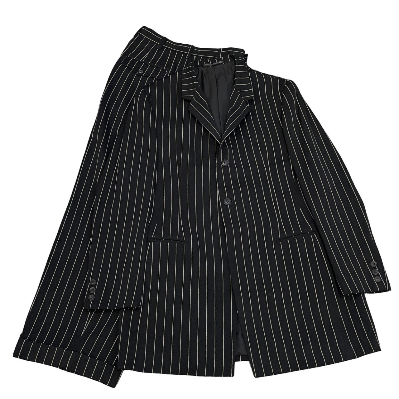 Yohji Yamamoto Femme 93AW ストライプセットアップスーツ Archive 90s 脱色期 テーラードジャケット パンツ ブルゾン アウター ボトムス ヨウジヤマモトファム レディース