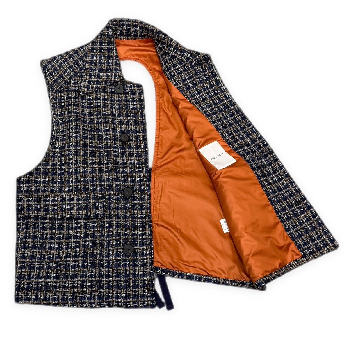SUBLATIONS GLITTERY TWEED HELI-CREW VEST .07 銀糸混紡ツイードバックリボンベスト トップス アウター ジャケット S071306 サブレーションズ メンズ