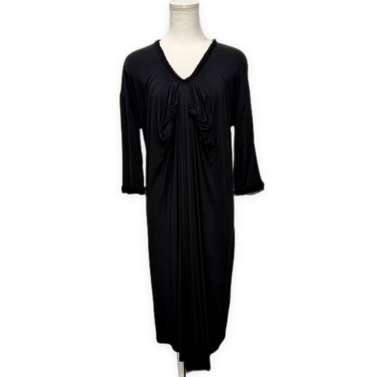 LANVIN 08AW レーヨンシルクギャザードレープロングワンピース 七分袖 トップス Archive Alber Elbaz アルベールエルバス ランバン レディース