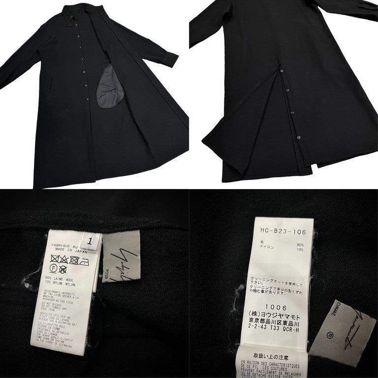 Yohji Yamamoto Pour Homme 19AW LONG BLOUSE MADE OF WOOL WITH FLY FRONT ウールフランネルバックボタン変形襟比翼ロングシャツコート ブラウス フラノ HC-B23-106